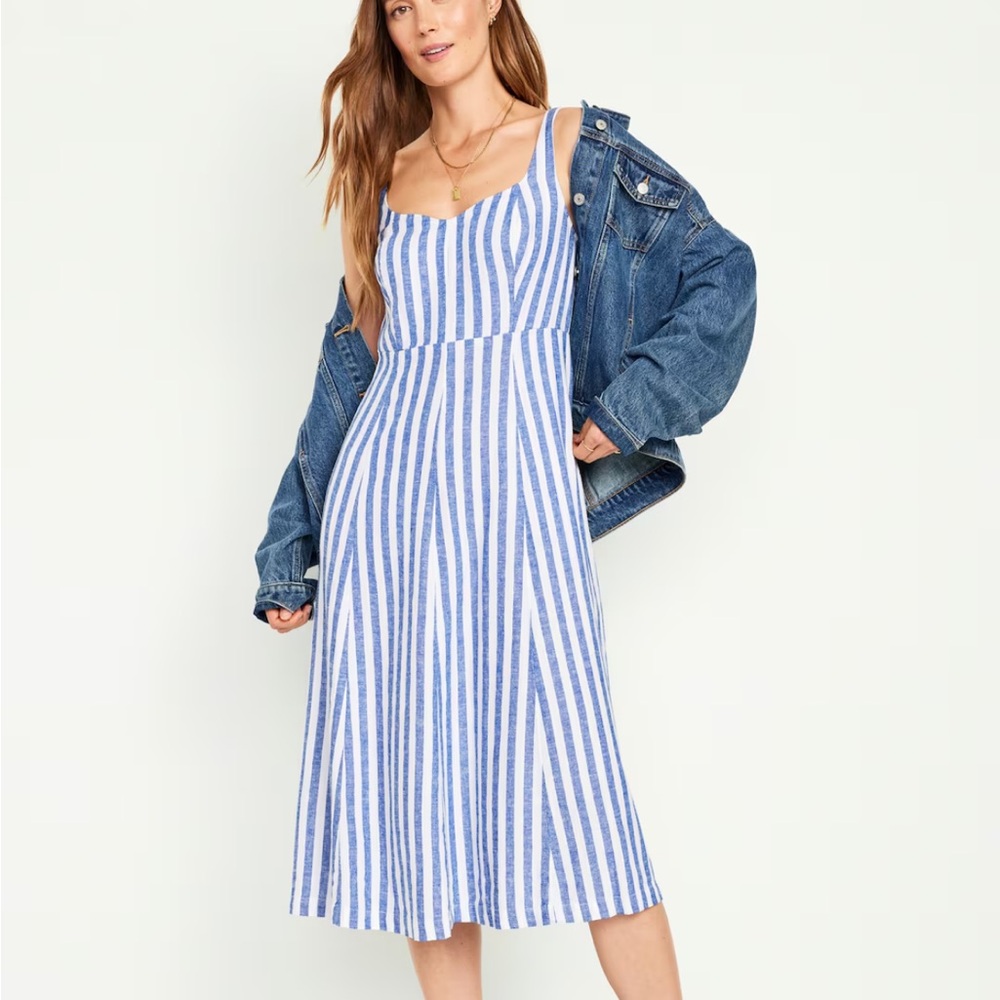 Old Navy-Blue and White Striped Midi Dress